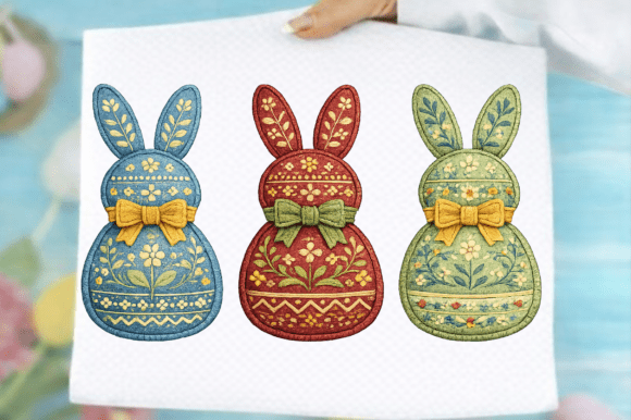 Faux Embroidery Easter Bunny Png Review for Etsy
