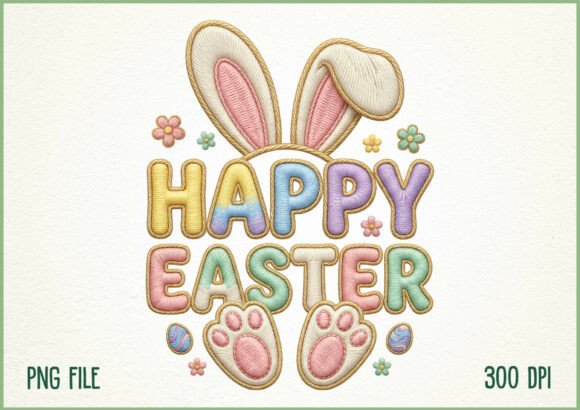 Faux Embroidery Pastel Bunny Easter PNG