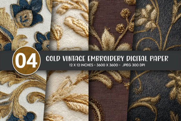 Gold Vintage Embroidery Digital Paper Review