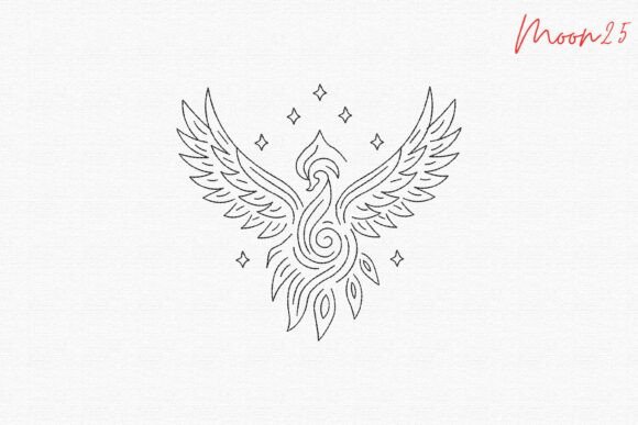 Phoenix Bird Line Embroidery Pattern: Bold Simplicity Meets Symbolic Craft