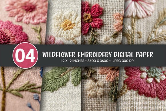 Wildflower Embroidery Digital Paper